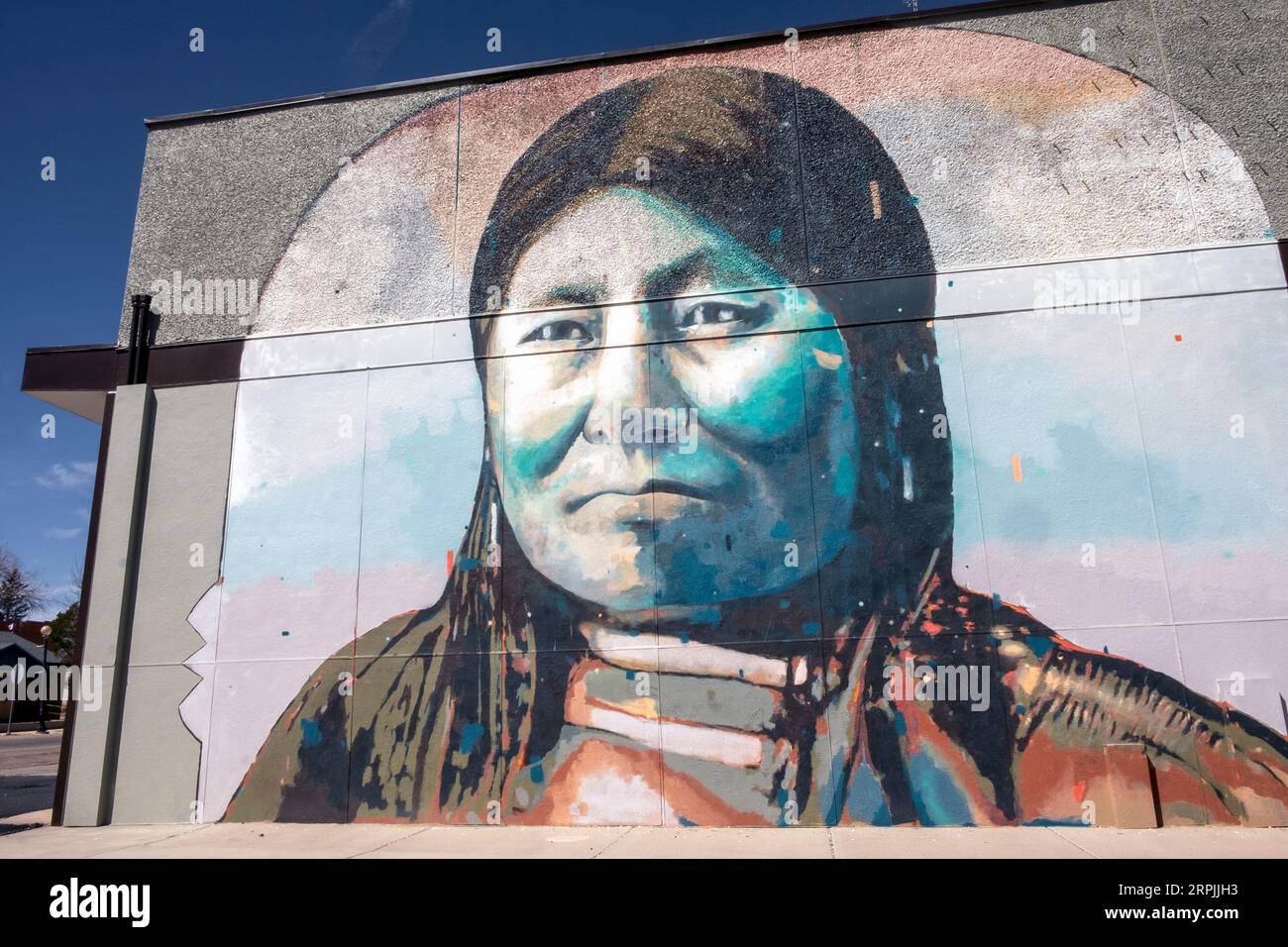 Ritratto nativo americano su un muro a Walsenburg, Colorado, USA Foto Stock