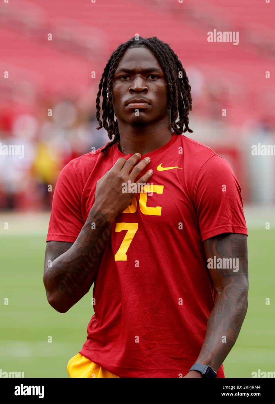 2 settembre 2023 USC Trojans safety Calen Bullock #7 in azione durante la partita di football NCAA tra Nevada Wolf Pack e USC Trojans al Los Angeles Coliseum di Los Angeles, California. Credito fotografico obbligatorio : Charles Baus/CSM Foto Stock