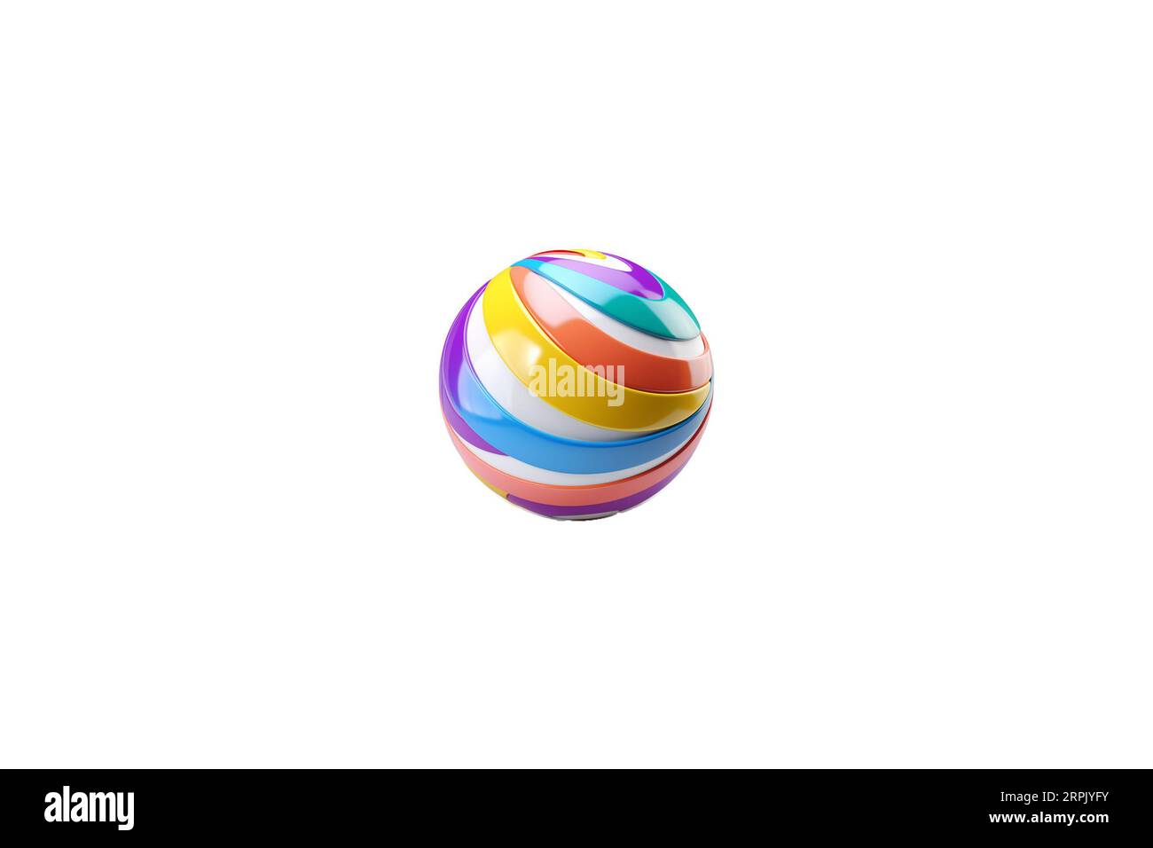 sfera di design multicolore con strisce quadrate e a spirale su sfondo bianco Foto Stock