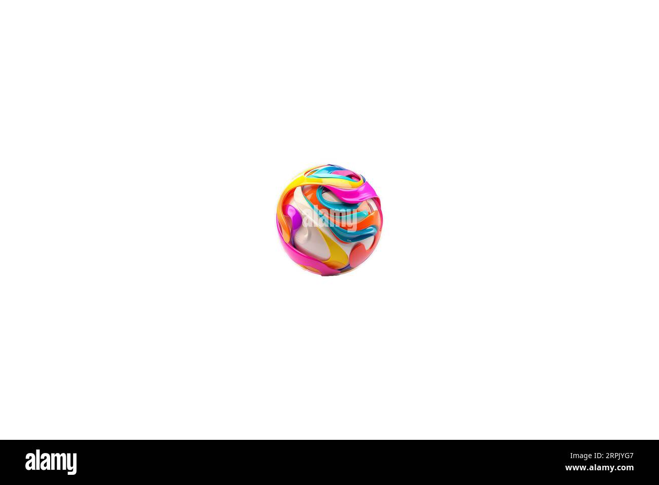 sfera di design multicolore con strisce quadrate e a spirale su sfondo bianco Foto Stock