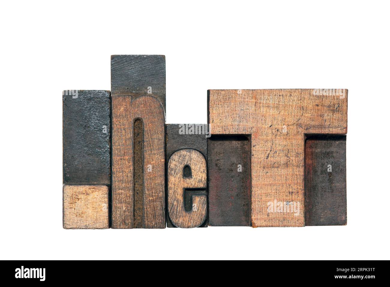 rete a punti in legno di tipo letterpress isolata su bianco Foto Stock