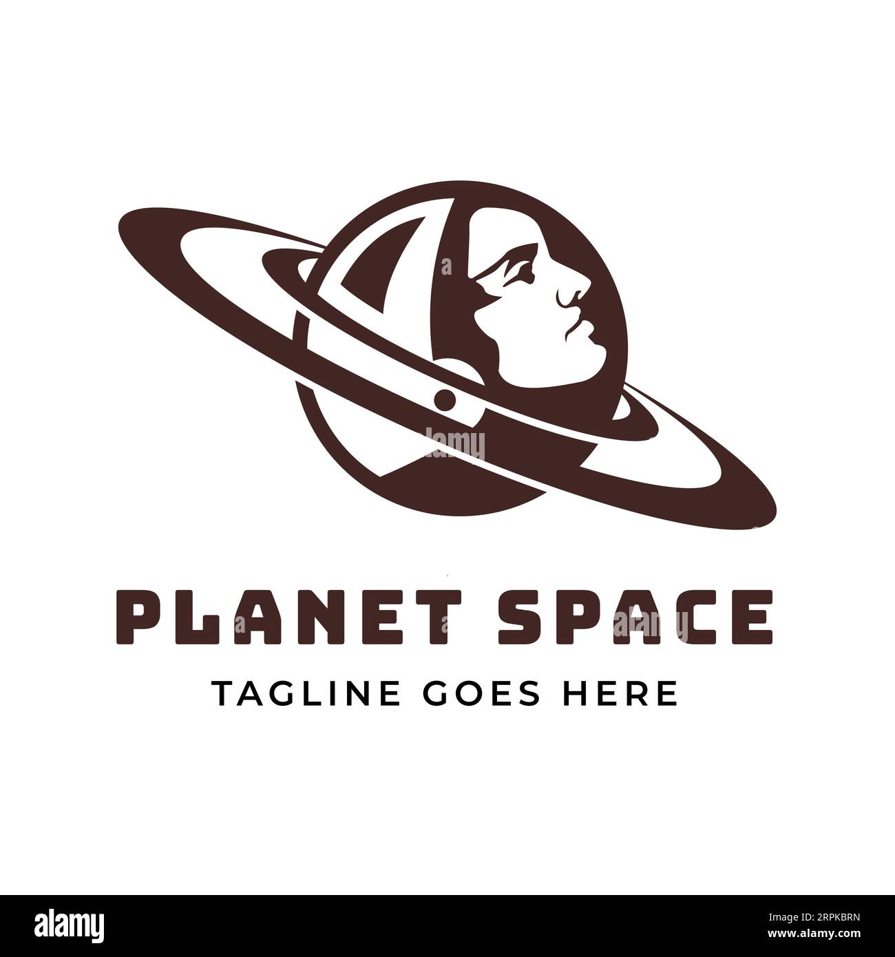 Planet Saturn con casco astronauta in Space for Universe Science Logo Design Illustrazione Vettoriale