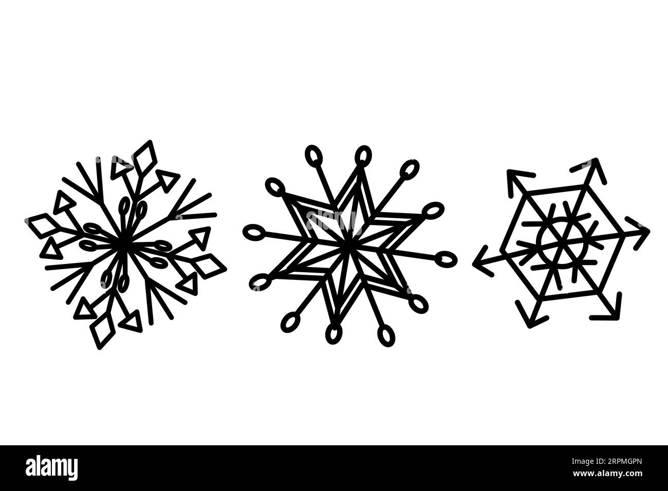 una serie di bellissime icone di fiocchi di neve isolate Illustrazione Vettoriale