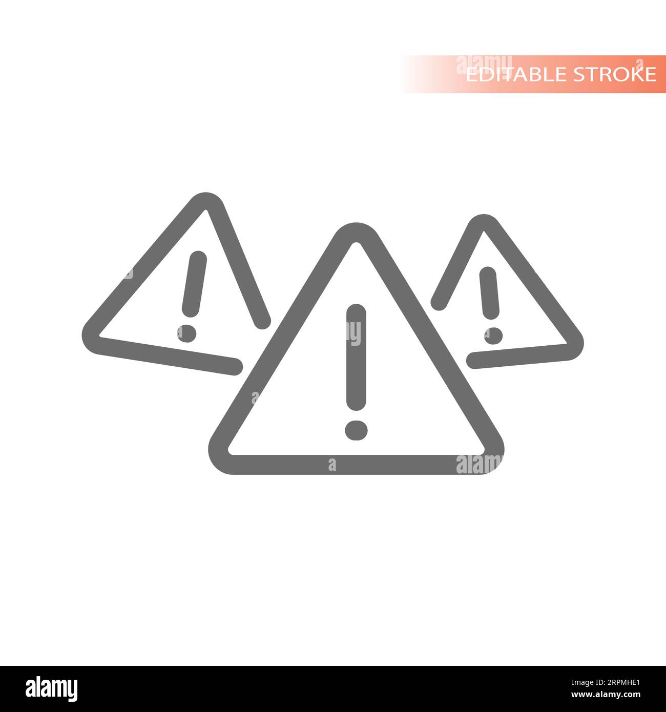 Simbolo di avvertimento triangolare con punto esclamativo. Errore, icona del vettore di attenzione. Riga modificabile. Illustrazione Vettoriale