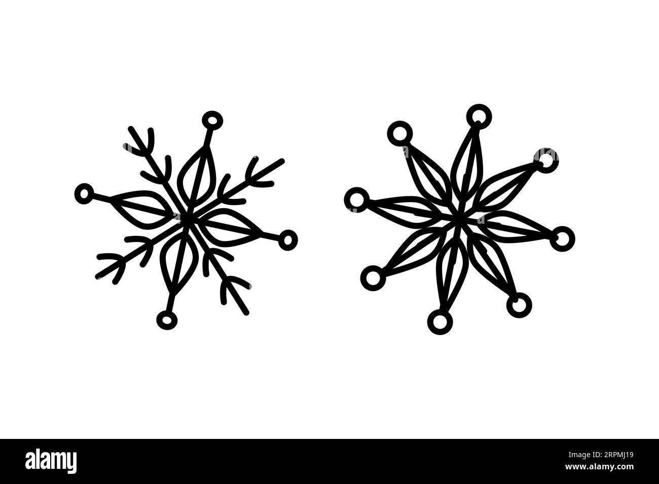 una serie di due bellissime icone di fiocchi di neve isolate Illustrazione Vettoriale