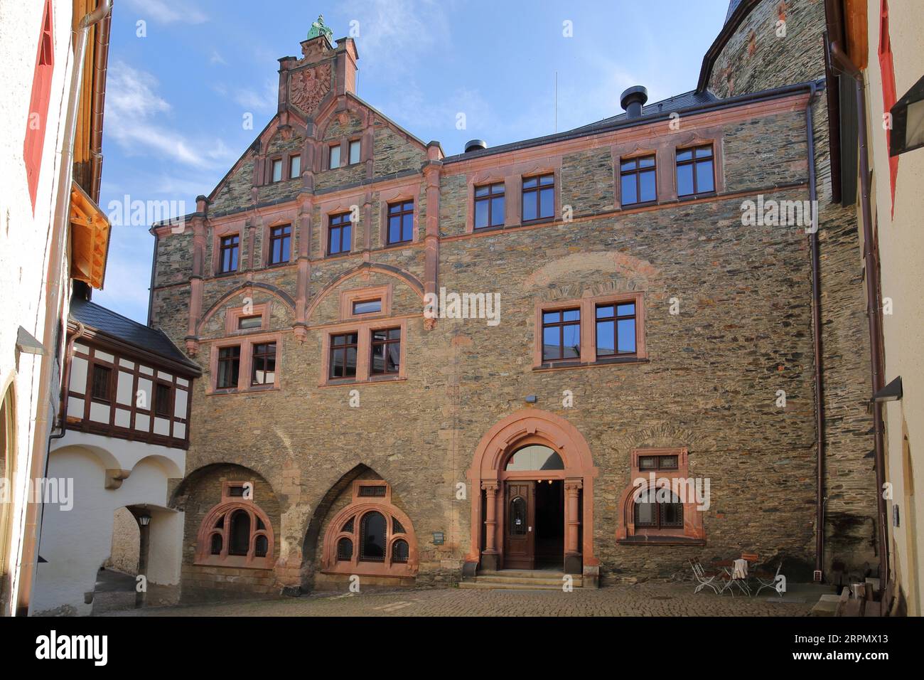 Cortile del castello, Mylau, Reichenbach, Vogtland, Sassonia, Germania Foto Stock