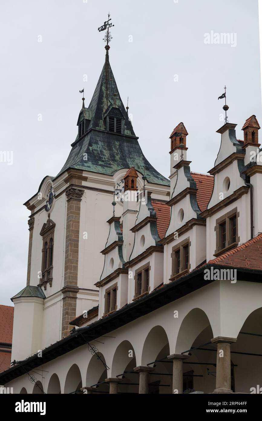 Dettaglio del vecchio municipio nella piazza principale di Levoca, sito patrimonio dell'umanità dell'UNESCO, Slovacchia Foto Stock