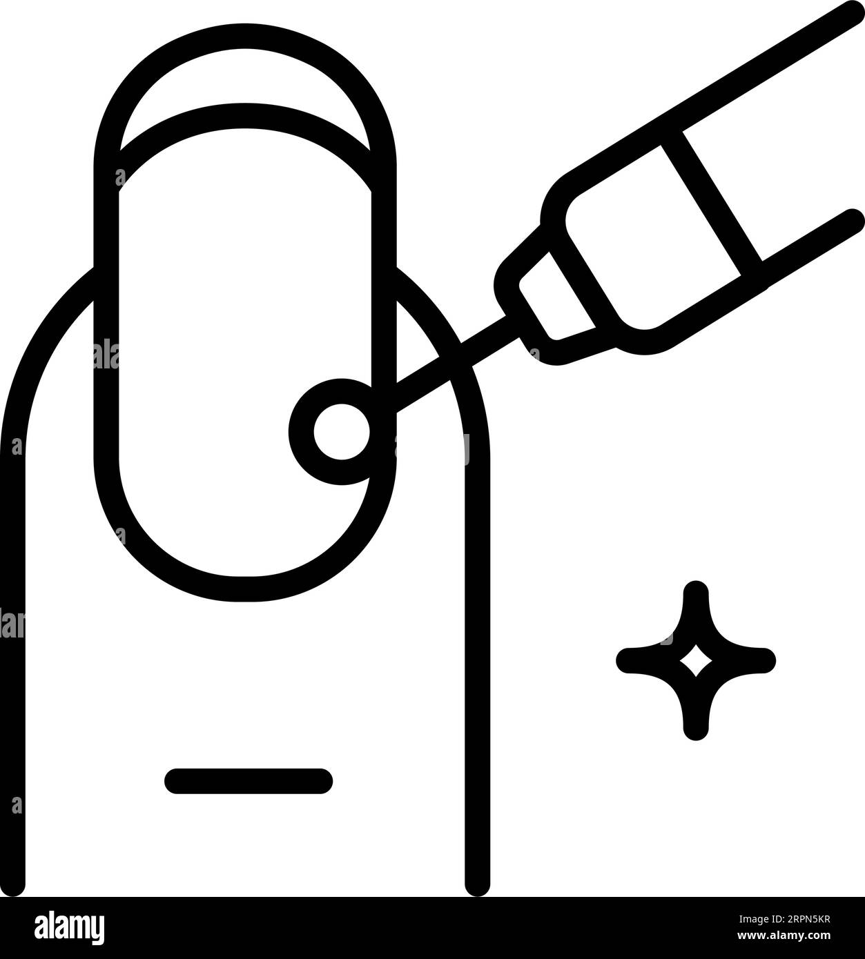 Icona lineare di rimozione cuticola. Segnale automatico macchina manicure. Chiodo con fresa per manicure o spatola in metallo. Delineare il vettore di stile semplice. Con Illustrazione Vettoriale