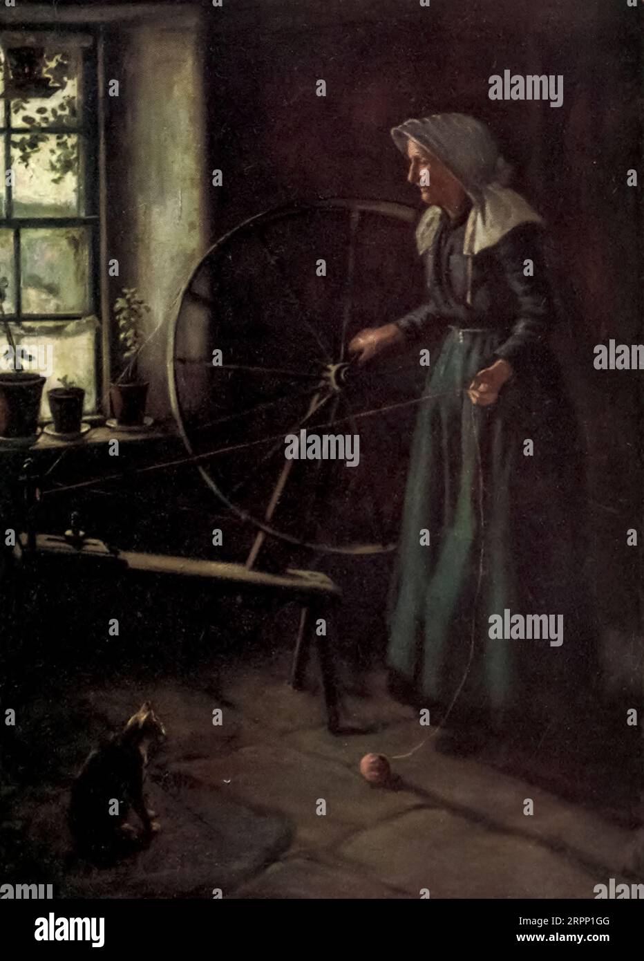 The Spinning-Wheel Painted by Henry John (H. J.) Dobson from the book ' Scottish Life and Character ' described by William Sanderson, Publication date 1906 Publisher London, Adam & Charles Black Foto Stock