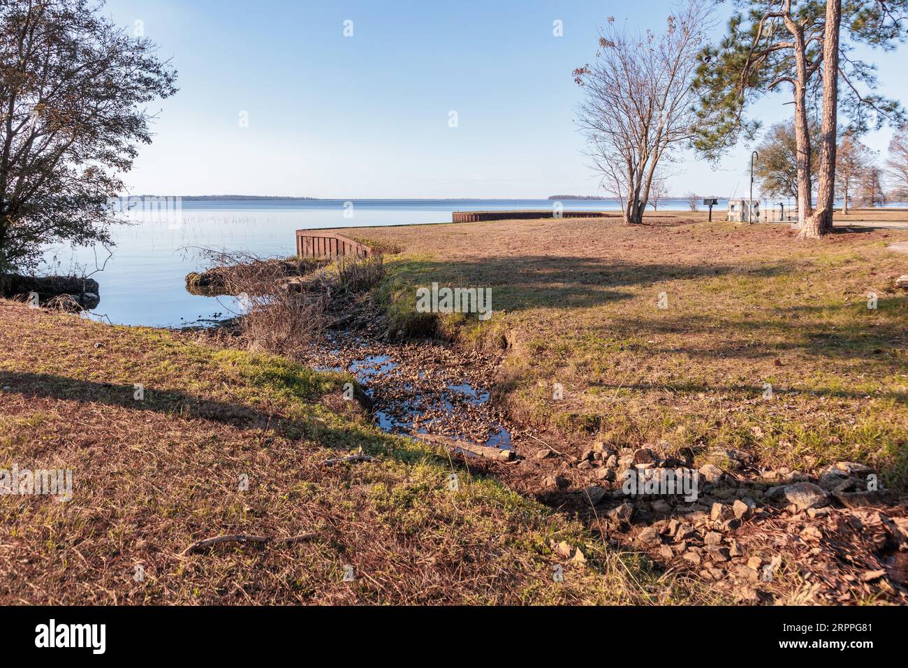 Vista del lago Seminole dal campeggio del Corps of Engineers Eastbank vicino al confine di stato della Florida in Georgia Foto Stock