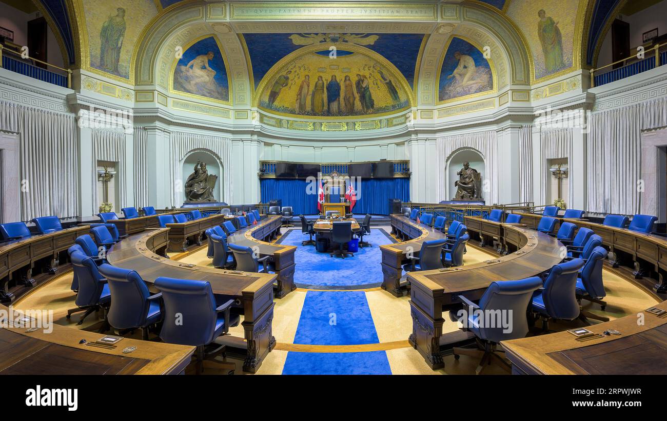 Camera legislativa nel Manitoba legislative Building al 450 Broadway a Winnipeg, Manitoba Foto Stock
