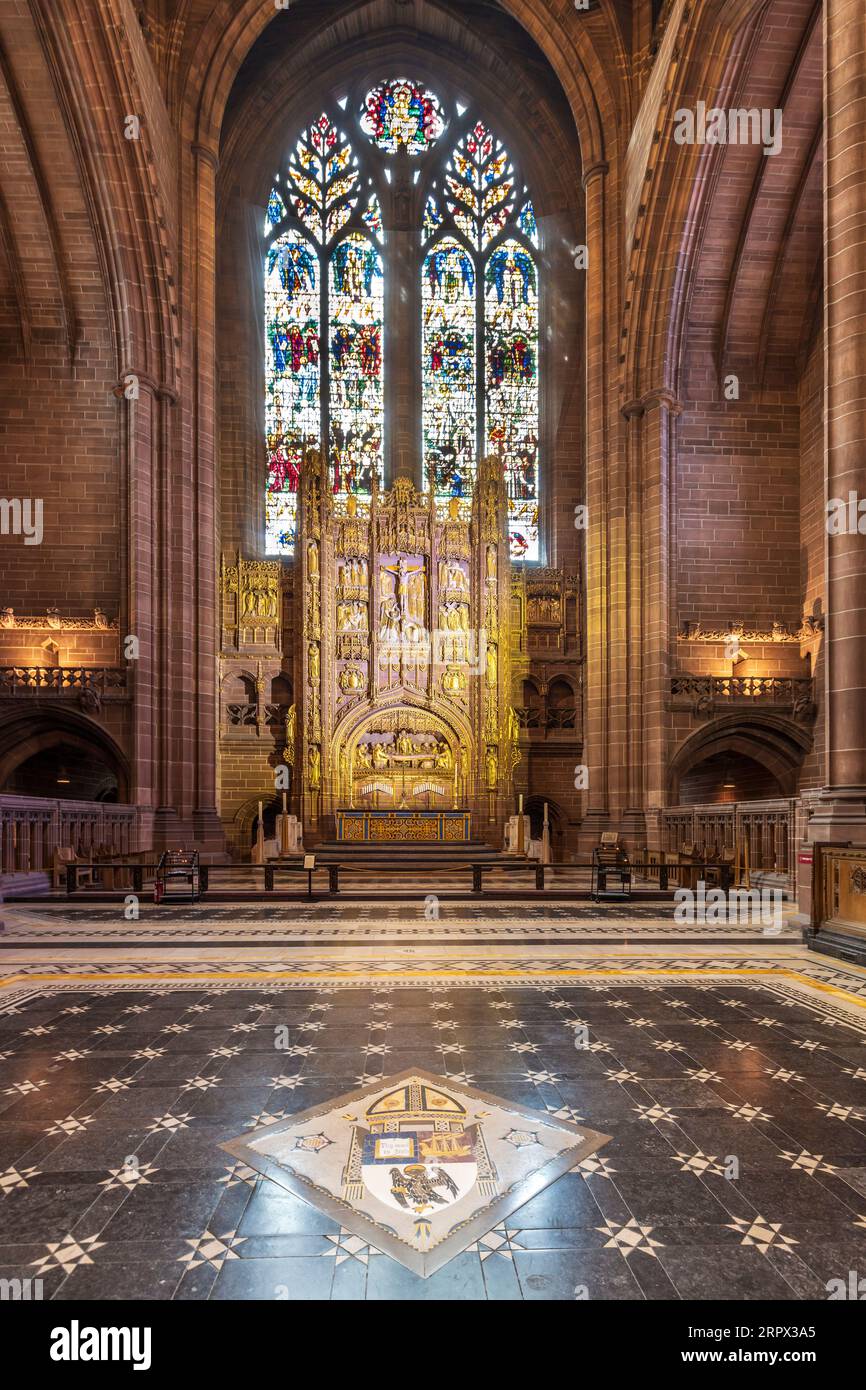 Interno della Cattedrale Anglicana di Liverpool, un edificio classificato di primo livello su St James Mount , Merseyside, Inghilterra, Regno Unito Foto Stock