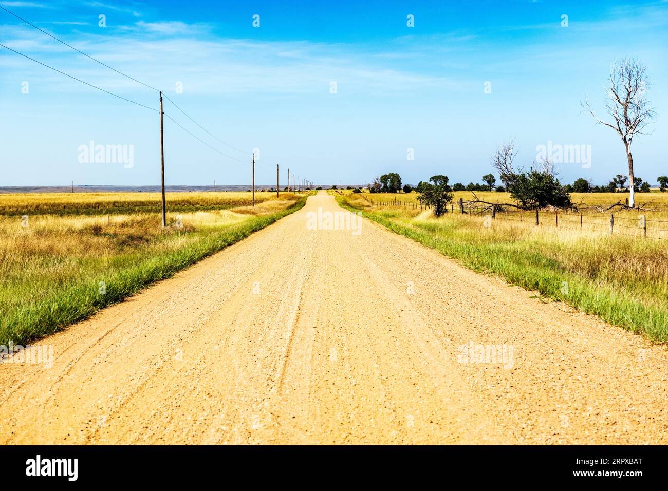 Strada del ranch rurale; Badlands; South Dakota; Stati Uniti Foto Stock