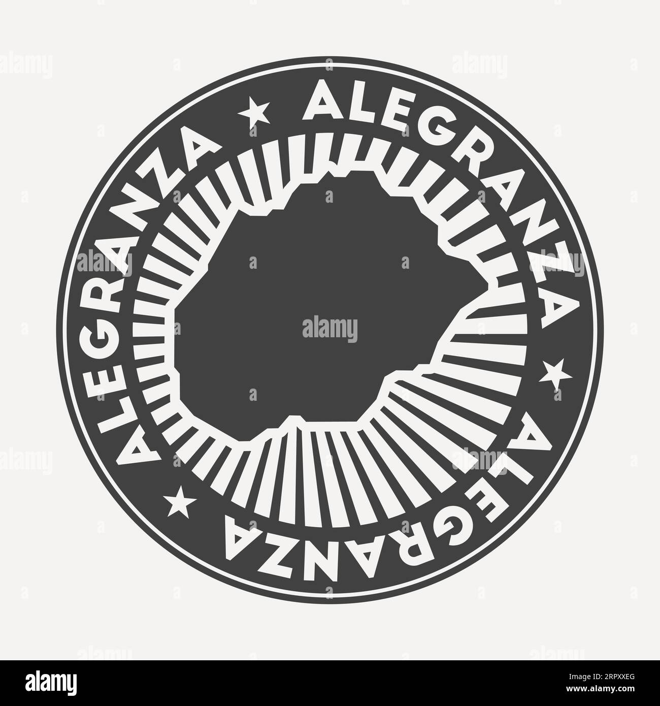 Logo rotondo Alegranza. Distintivo da viaggio vintage con il nome circolare e la mappa dell'isola, illustrazione vettoriale. Illustrazione Vettoriale