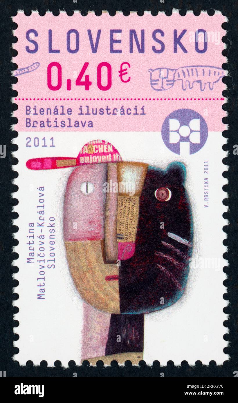 Illustrazione di Martina Matlovičová-Králová. Bienále ilustrácií Bratislava 2011 (Biennale delle illustrazioni Bratislava 2011). Francobollo emesso in Slovacchia nel 2011. Foto Stock