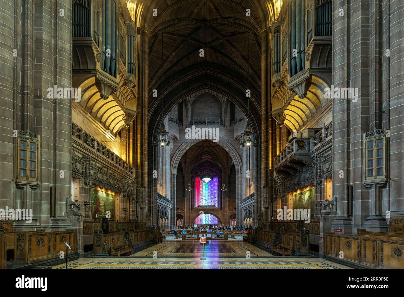 Interno della Cattedrale Anglicana di Liverpool, un edificio classificato di primo livello su St James Mount , Merseyside, Inghilterra, Regno Unito Foto Stock