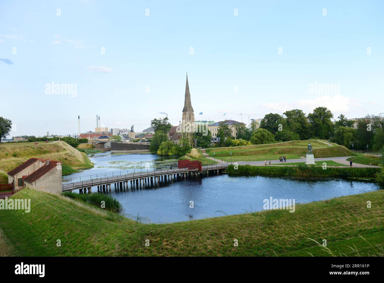 Una vista sul St Chiesa di Alban dal Kastellet di Copenaghen, Danimarca. Foto Stock