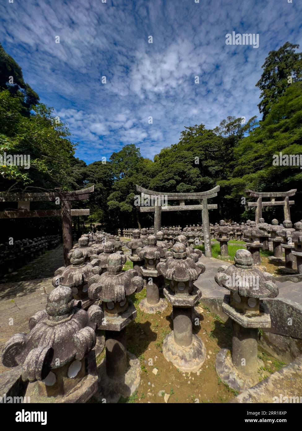 Lanterne di pietra al tempio buddista di Tokoji, Hagi, Giappone Foto Stock