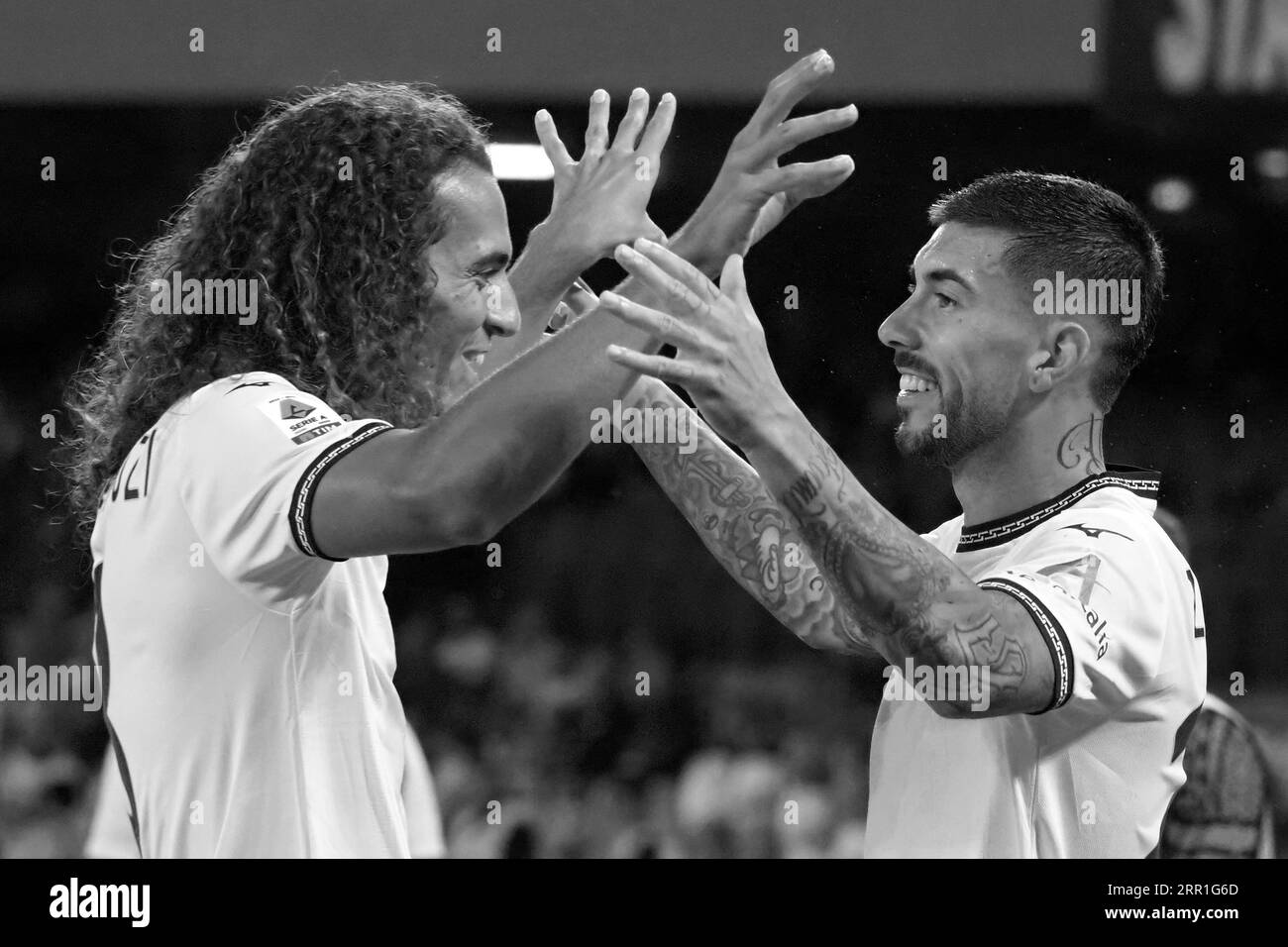 Mattia Zaccagni e Mattéo Guendouzi giocatori della Lazio, durante la partita del campionato italiano di serie A tra Napoli e Lazio risultato finale, Napoli 1, Foto Stock