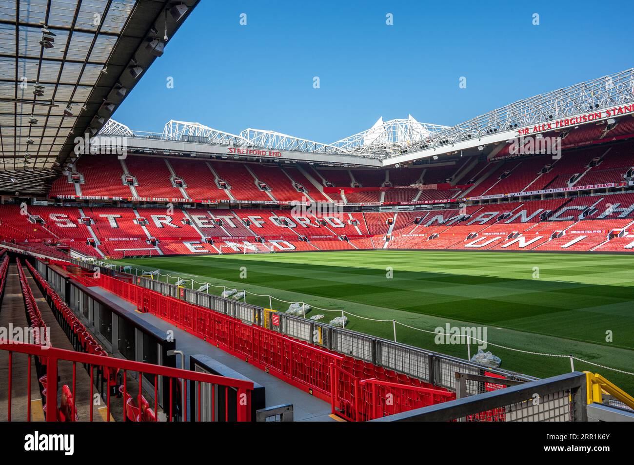 Tour dello stadio all'interno dello stadio Old Trafford del Manchester United a Manchester, Regno Unito Foto Stock