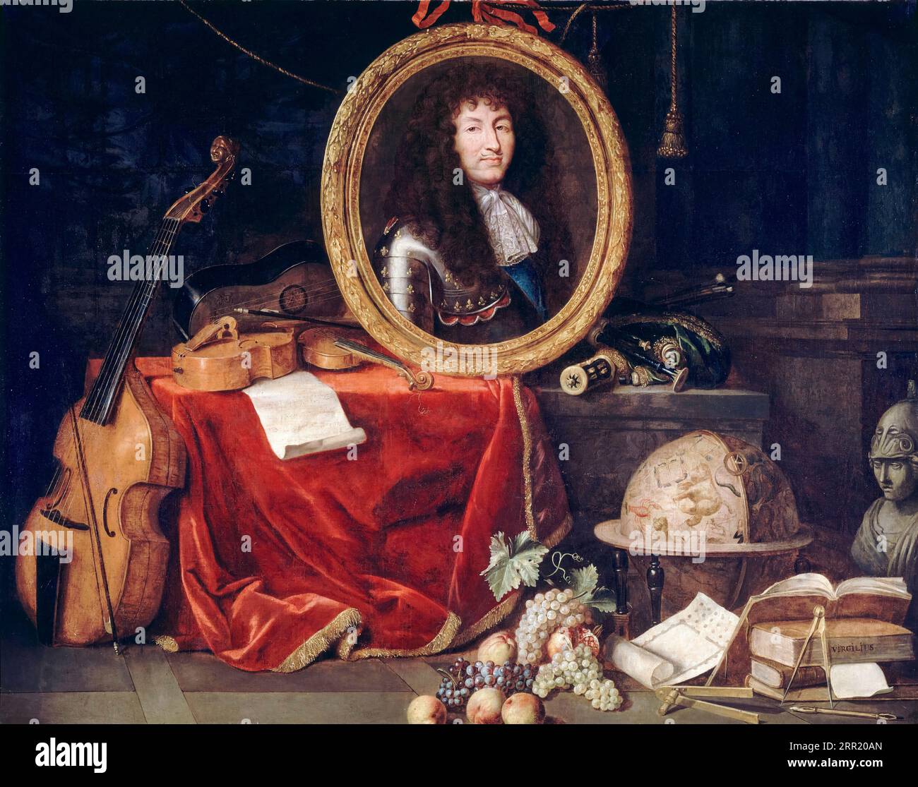 Allegoria di Luigi XIV, protettore delle Arti e delle Scienze, pittura ad olio su tela di Jean Garnier dopo Claude Lefèbvre, 1670-1672 Foto Stock