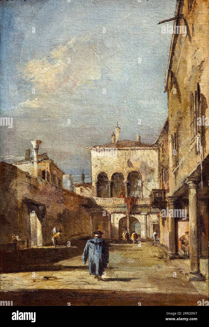 Francesco guardi, fantasia architettonica con cortile, dipinto ad olio su tela, 1780-1785 Foto Stock