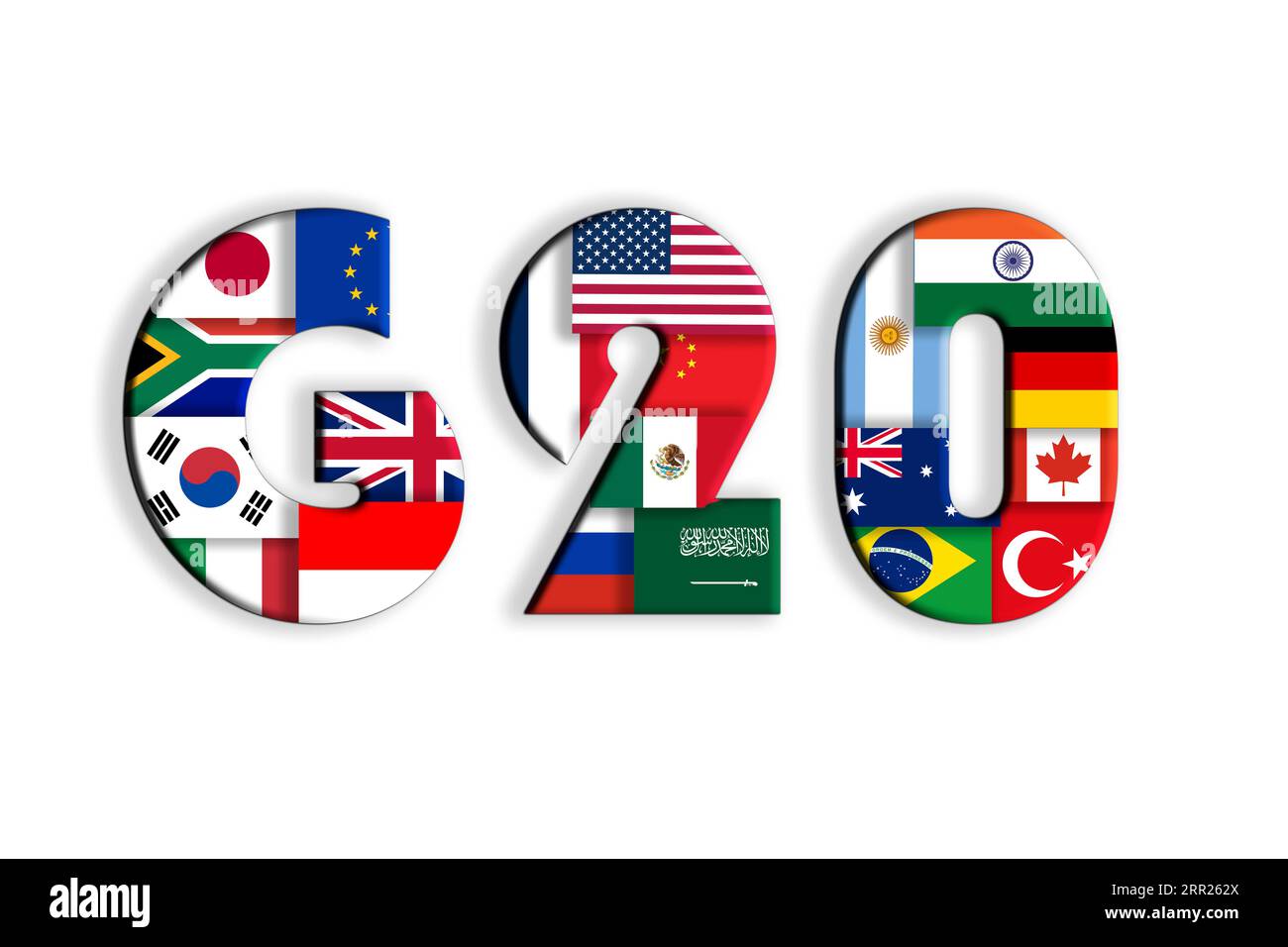 I paesi del G20 bandiere collage . Illustrazione delle bandiere dei paesi G20. Foto Stock