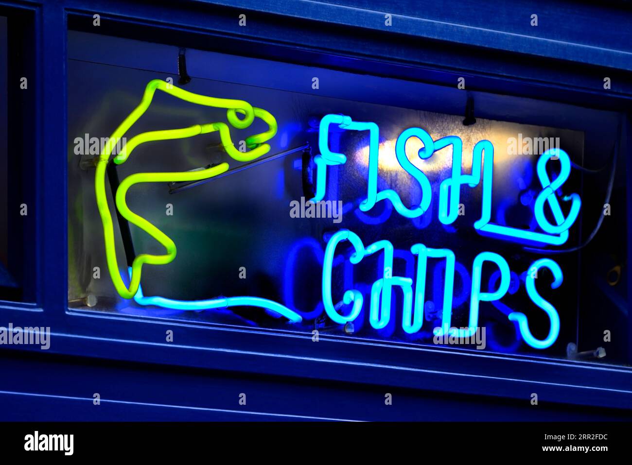 Cartello per il negozio di fish and chips Foto Stock
