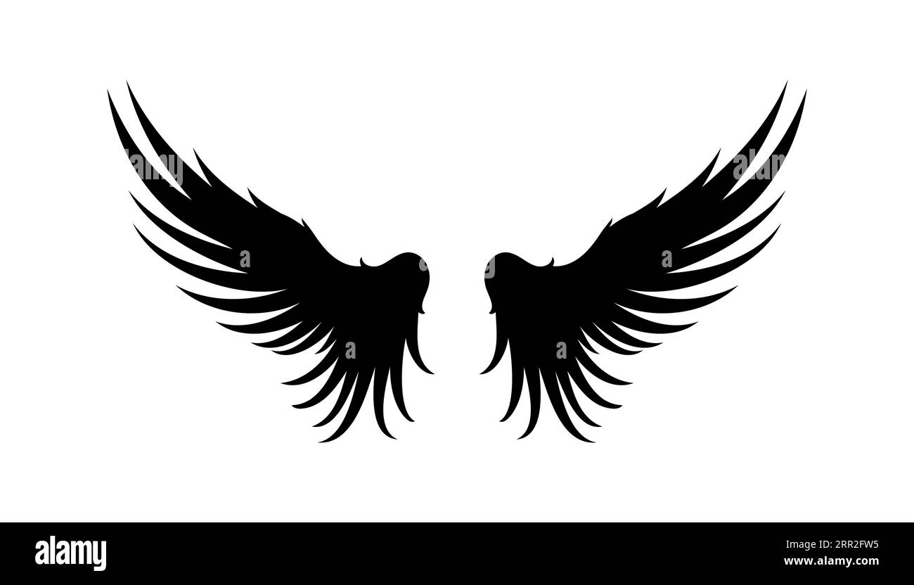 Ali nere con design piatto, icona su sfondo bianco. Illustrazione  vettoriale Immagine e Vettoriale - Alamy