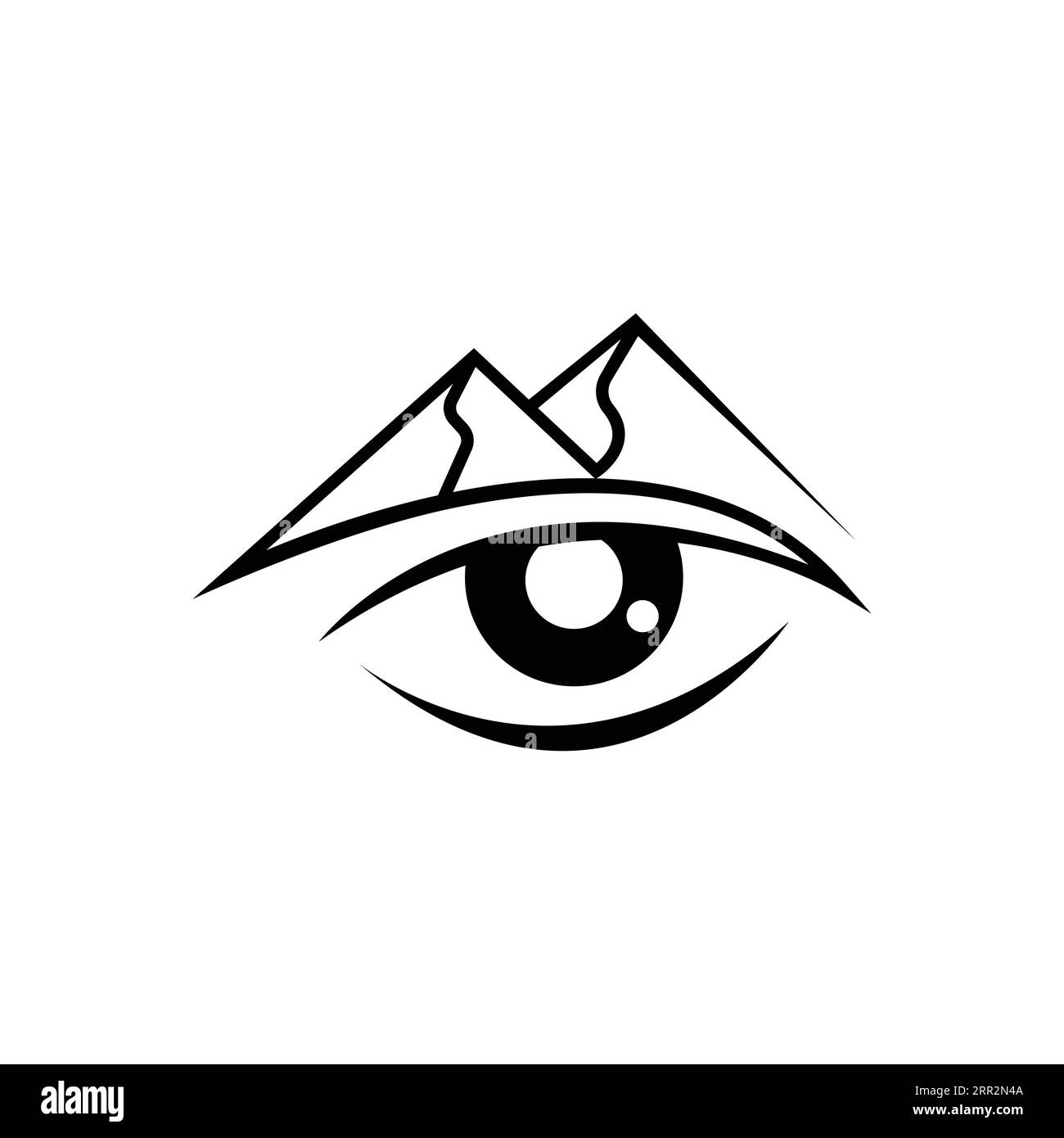 Logo Eye Mountain per gli avventurieri. Immagine vettoriale del concetto di icona del logo astratto Eye Mountain. Immagine vettoriale con logo Eye. Illustrazione Vettoriale