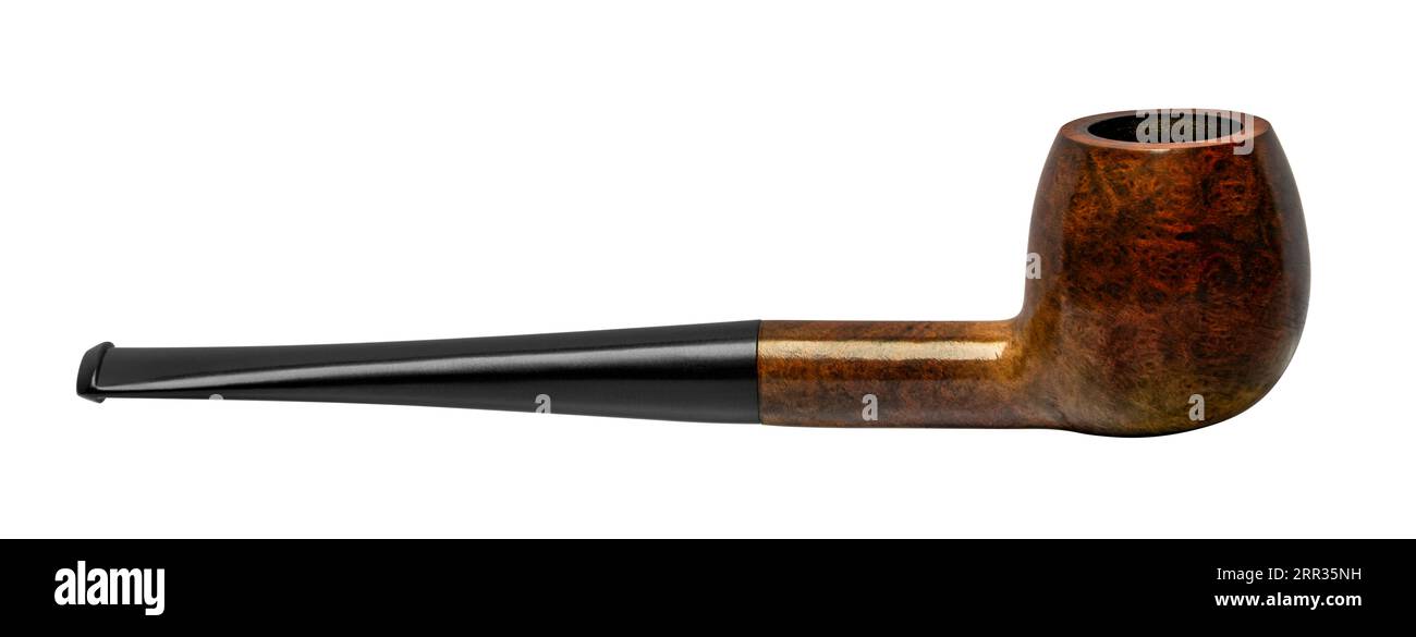 Pipa da tabacco in legno di radica isolata sul retro bianco Foto Stock