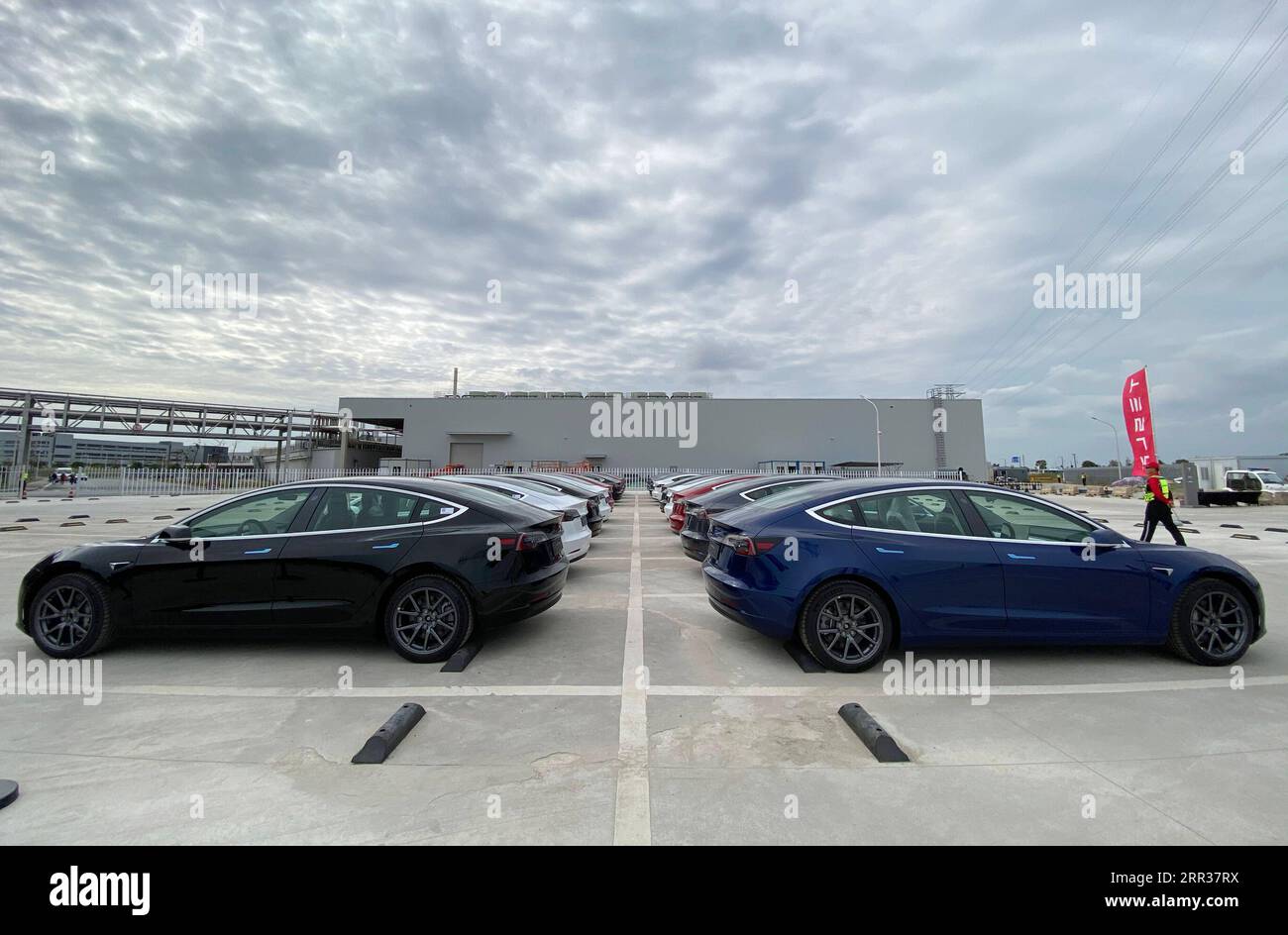 201026 -- SHANGHAI, 26 ottobre 2020 -- la foto scattata il 26 ottobre 2020 mostra i veicoli Tesla Model 3 fabbricati in Cina nella sua gigafactory a Shanghai, nella Cina orientale. Lunedì, l'azienda automobilistica statunitense Tesla ha annunciato che martedì esporterà in Europa 7.000 veicoli della Model 3 Made in China. La partita di berline dovrebbe arrivare via mare al porto di Zeebrugge in Belgio alla fine di novembre, prima di essere venduta in paesi europei tra cui Germania, Francia, Italia, Spagna, Portogallo e Svizzera. Tesla ha consegnato il primo lotto di berline Model 3 Made in China al pubblico all'inizio di quest'anno, un anno dopo Foto Stock