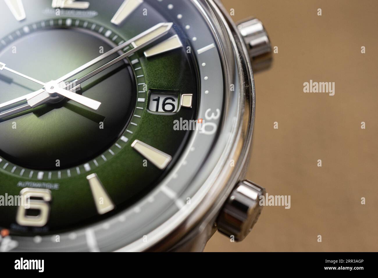 Fotografie della data Polaris Jaeger LeCoultre (JLC) con quadrante verde di degradazione. Foto Stock