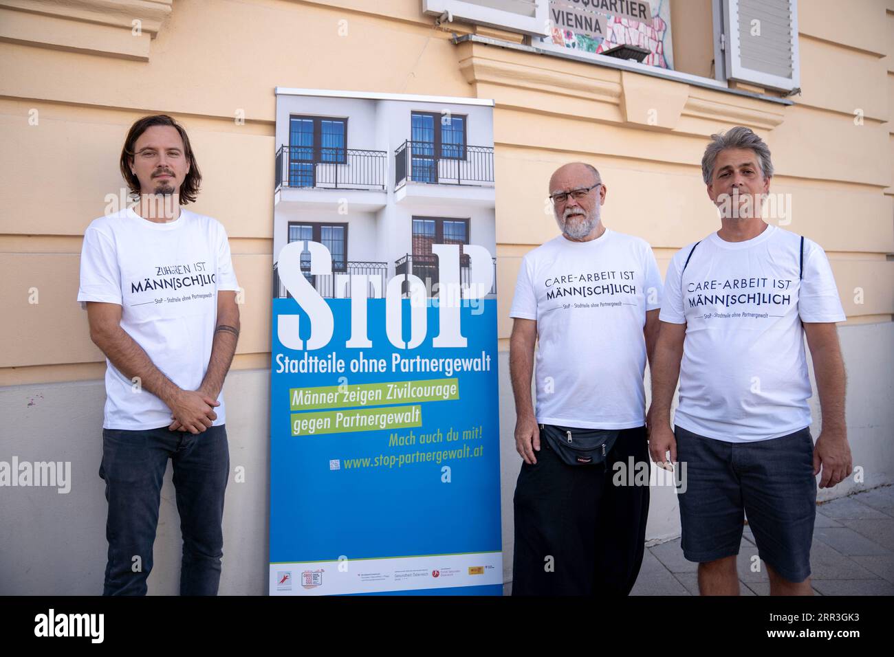 Vienna, Austria. 6 settembre 2023. Austrias Ministro della salute e degli affari sociali (Gesundheit und soziales) presso „Stop - Gemeinsam gegen häusliche Gewalt“ („Care-Arbeit ist Männ[sch]lich“) evento in centro insieme a Maria Rösslhumer, Jan Wunderlich, Nikolas Becker, Christian Philipp e Mario Depauli ©Andreas Stroh Foto Stock