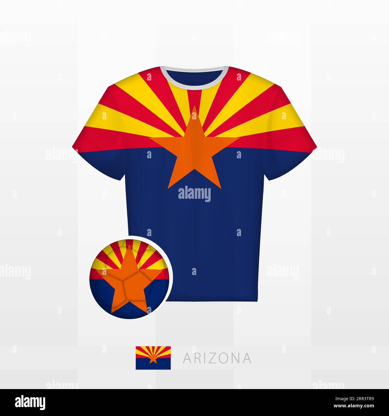 Divisa da football della nazionale dell'Arizona con pallina da football con bandiera dell'Arizona. Maglia da calcio e pallone da calcio con bandiera. Modello vettoriale. Illustrazione Vettoriale