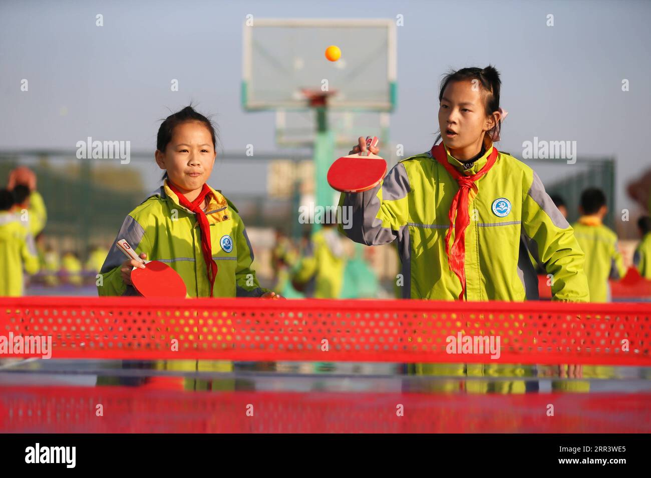 201112 -- QINGDAO, 12 novembre 2020 -- gli studenti giocano a ping-pong durante una pausa di classe alla scuola elementare Dong gaobu di Qingdao, provincia dello Shandong, Cina orientale, 12 novembre 2020. Negli ultimi anni, la scuola ha svolto varie attività sportive durante le pause di classe più lunghe come modo per aiutare gli studenti a rilassarsi e migliorare le loro condizioni fisiche. Foto di /Xinhua CHINA-SHANDONG-QINGDAO-SCHOOL-CLASS BREAK CN LiangxXiaopeng PUBLICATIONxNOTxINxCHN Foto Stock
