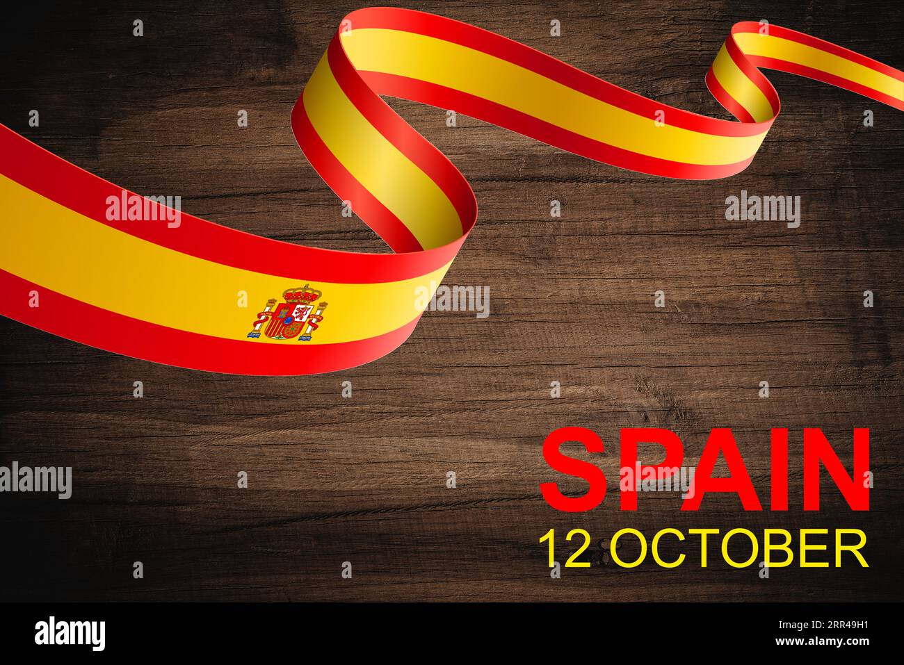 Bandiera spagnola per España , Espana o Espania con un design astratto e moderno. Bandiera e mappa della Spagna con tema tipografico rosso giallo. Foto Stock