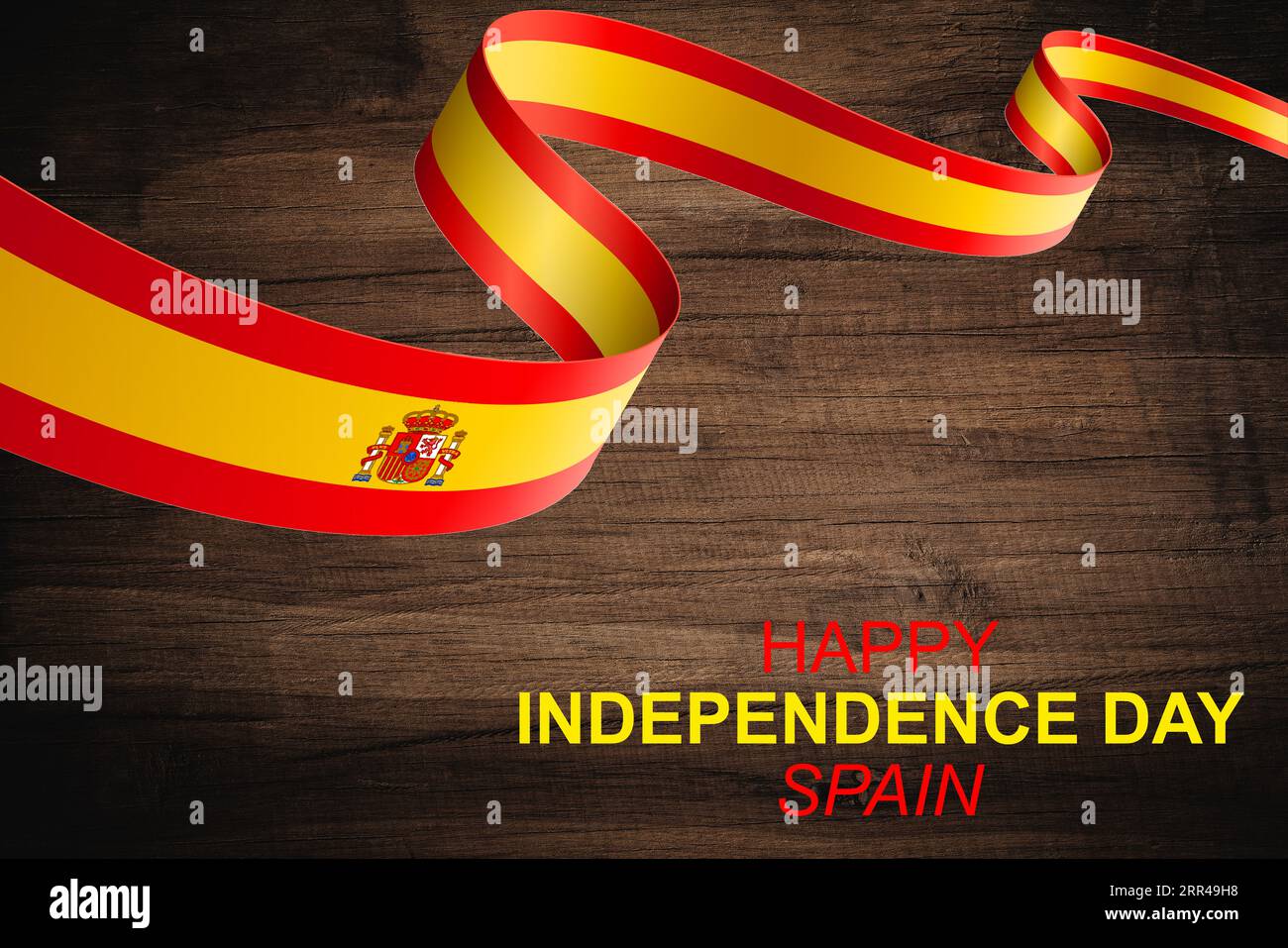 Bandiera spagnola per España , Espana o Espania con un design astratto e moderno. Bandiera e mappa della Spagna con tema tipografico rosso giallo. Foto Stock