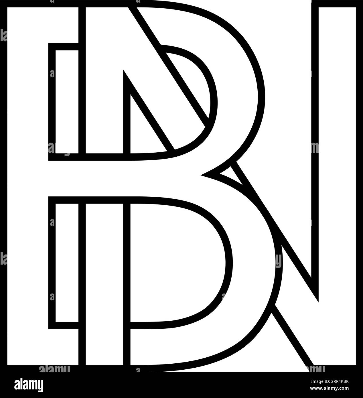 Simbolo logo BN, icona nb segno due lettere interlacciate b, n Illustrazione Vettoriale