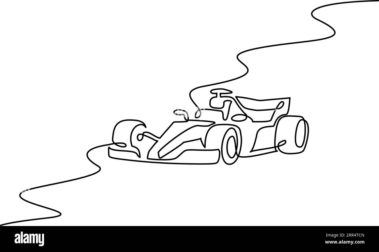 Auto da corsa Formula F1. Stile di disegno continuo a una linea. Schizzo lineare nero minimalista isolato su sfondo bianco. Illustrazione vettoriale Illustrazione Vettoriale