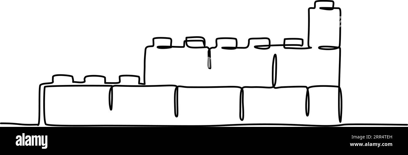 Giocattoli in plastica LEGO popolari. Stile di disegno continuo a una linea. Schizzo lineare nero minimalista isolato su sfondo bianco. Vector Ill. (Guasto vettore Illustrazione Vettoriale