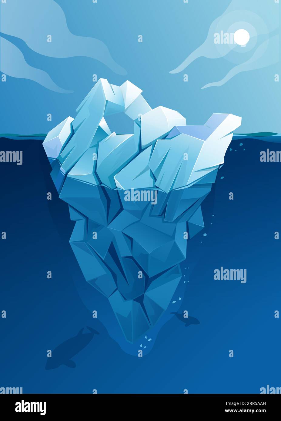 Metafora del concetto di iceberg sia per gli aspetti visibili che nascosti del successo - illustrazione degli stock come EPS 10 Illustrazione Vettoriale