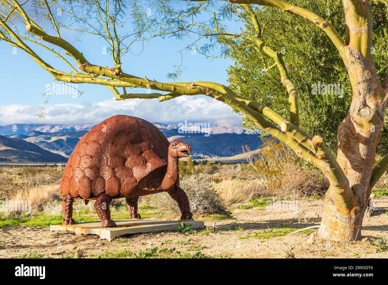 Borrego Springs, California, USA. 10 febbraio 2019. Scultura in acciaio saldato di una tartaruga gigante di Ricardo Breceda. Foto Stock