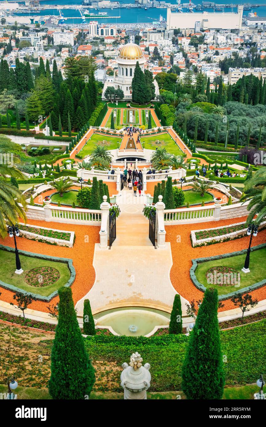 Baháʼí Terrazze o Giardini sospesi di Haifa a Haifa, Israele. Foto Stock