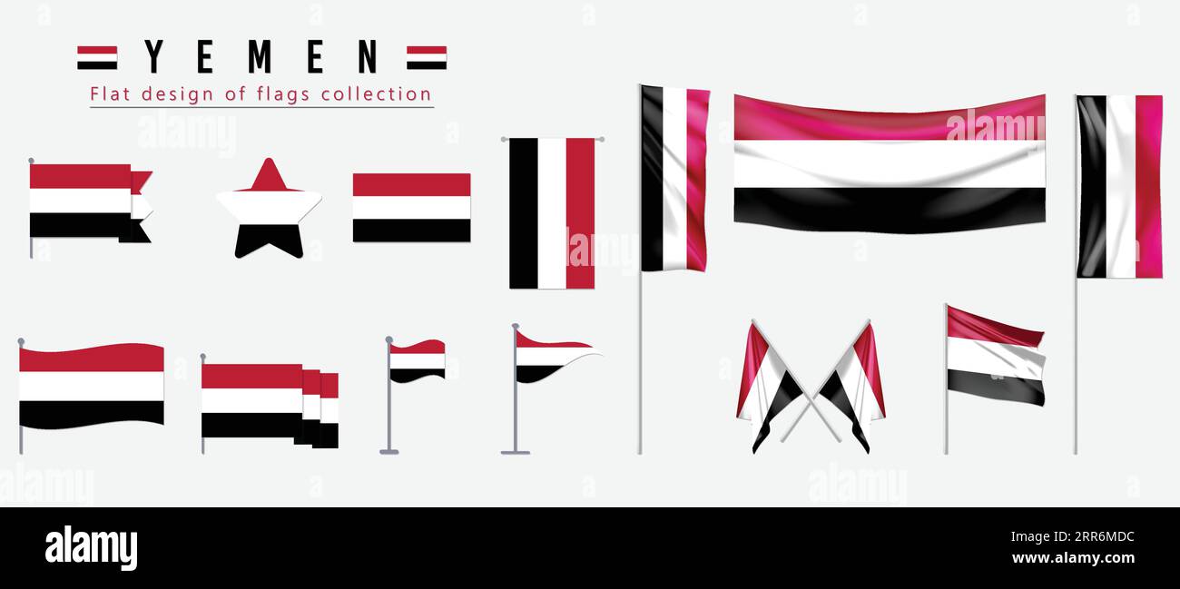 Bandiera dello Yemen, disegno piatto della collezione di bandiere Illustrazione Vettoriale