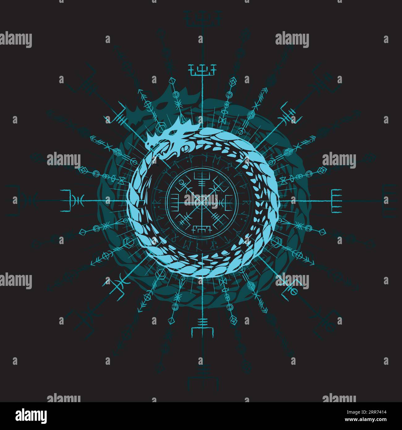 Simbolo del drago vichingo blu Illustrazione Vettoriale