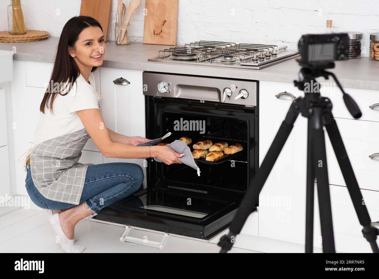 Spettacolo di cucina con registrazione vlogger Foto Stock