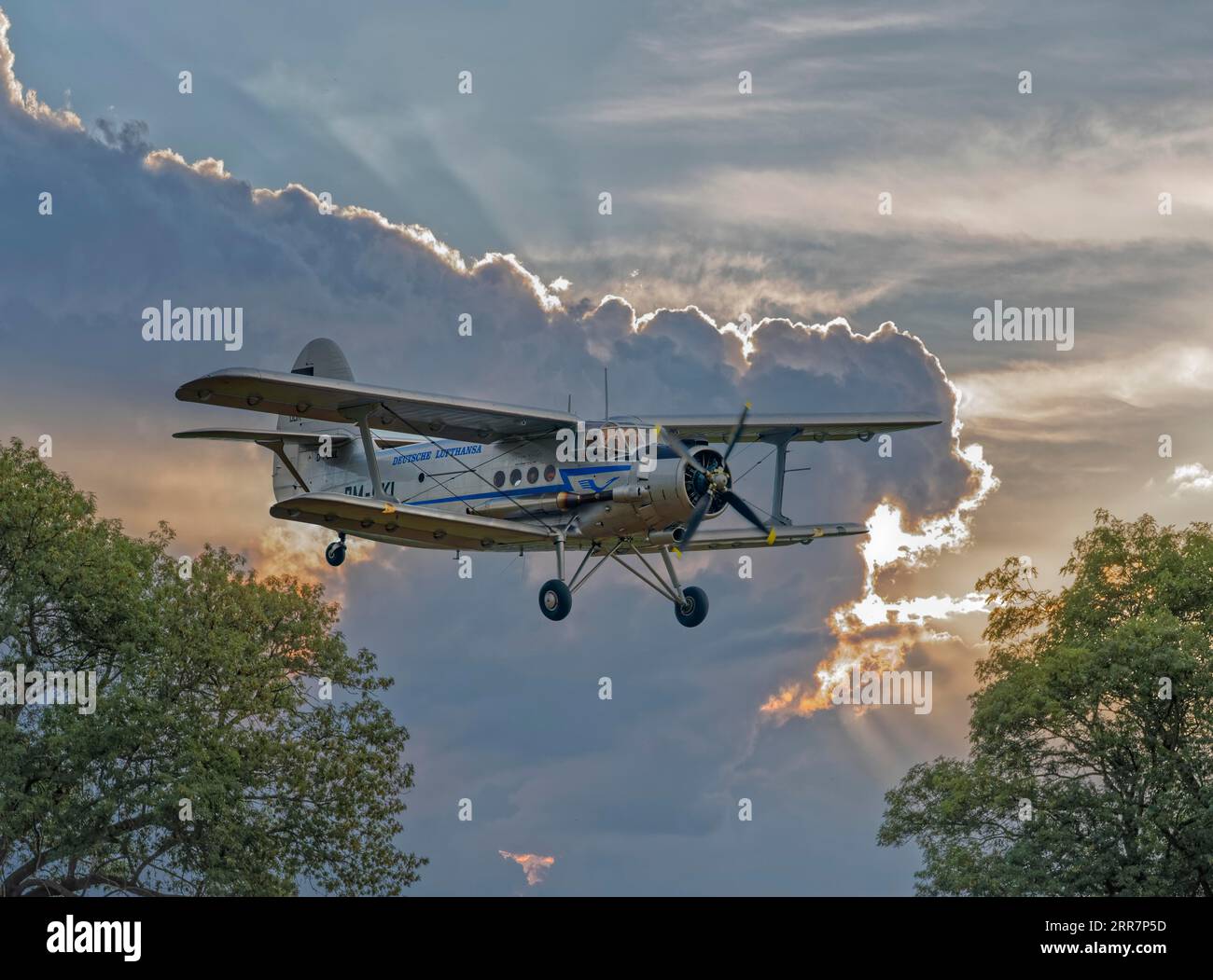 Antonov An-2, la più grande Lufthansa biplana del mondo, si avvicina a Rinteln in Germania Foto Stock