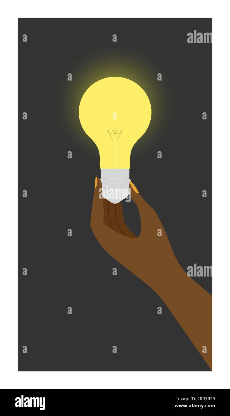 Human Hand regge una lampadina illuminante su sfondo assente simbolo di lavoro di squadra, collaborazione e collaborazione l'illustrazione simboleggia le idee creative Des Illustrazione Vettoriale