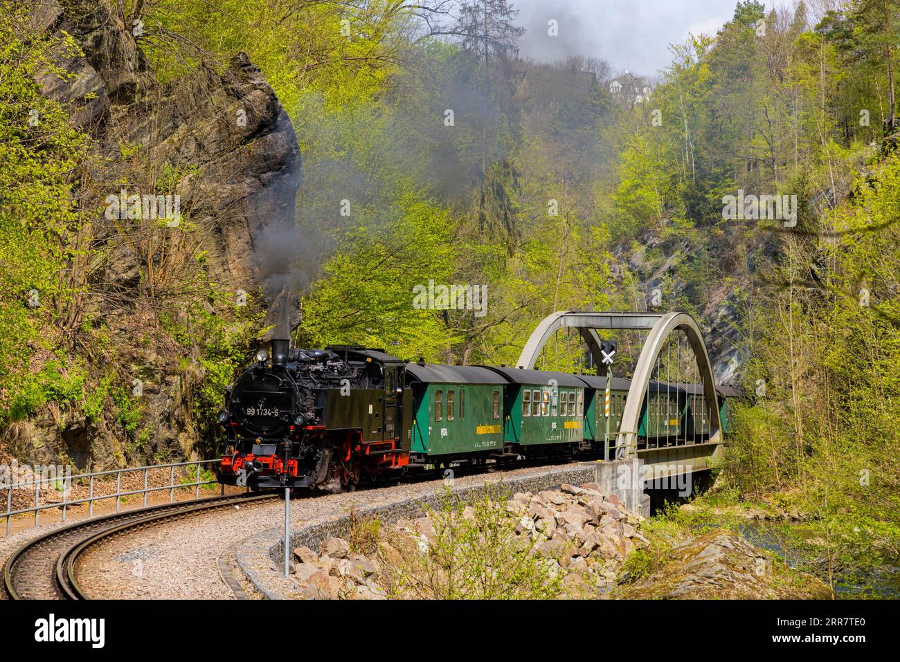 La Weisseritztalbahn è la seconda più antica ferrovia a scartamento ridotto della Sassonia e la più lunga ferrovia a scartamento ridotto gestita da enti pubblici in Germania. Foto Stock